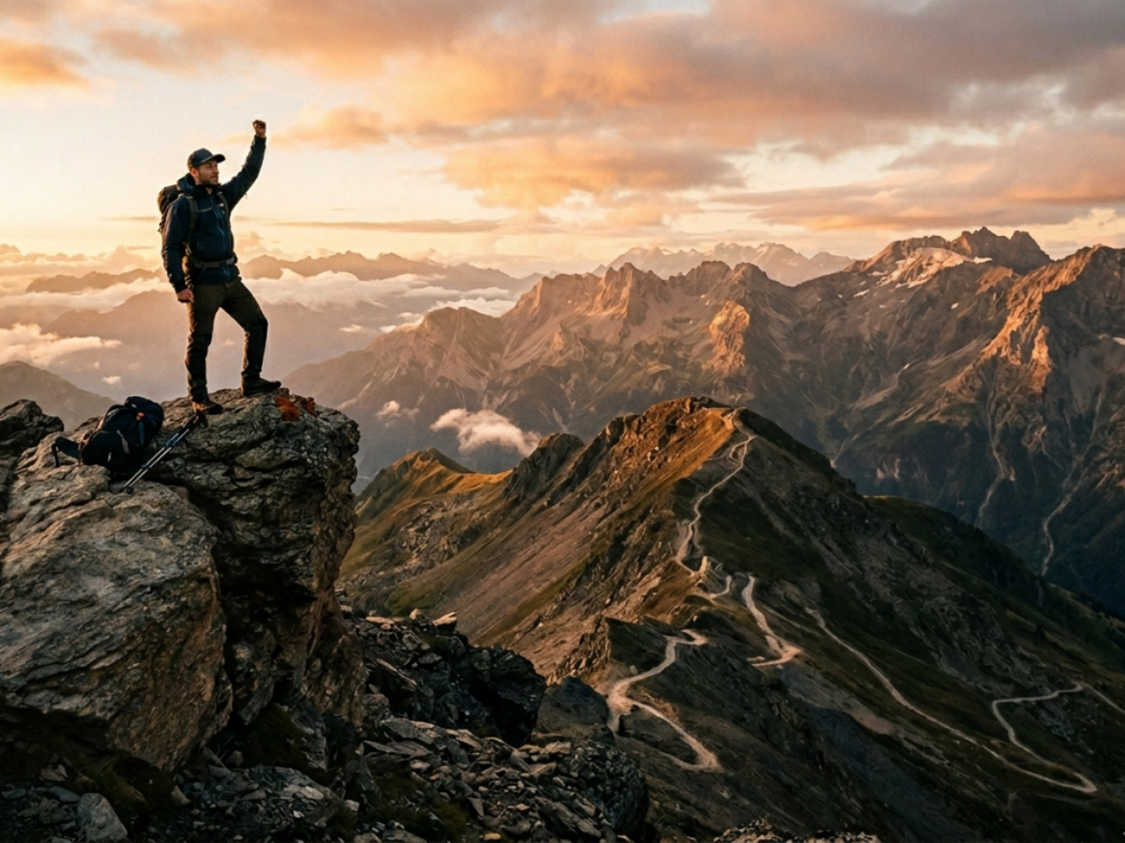 Un homme tend la main en l'air en signe de victoire, comme pour dire je l'ai fait !