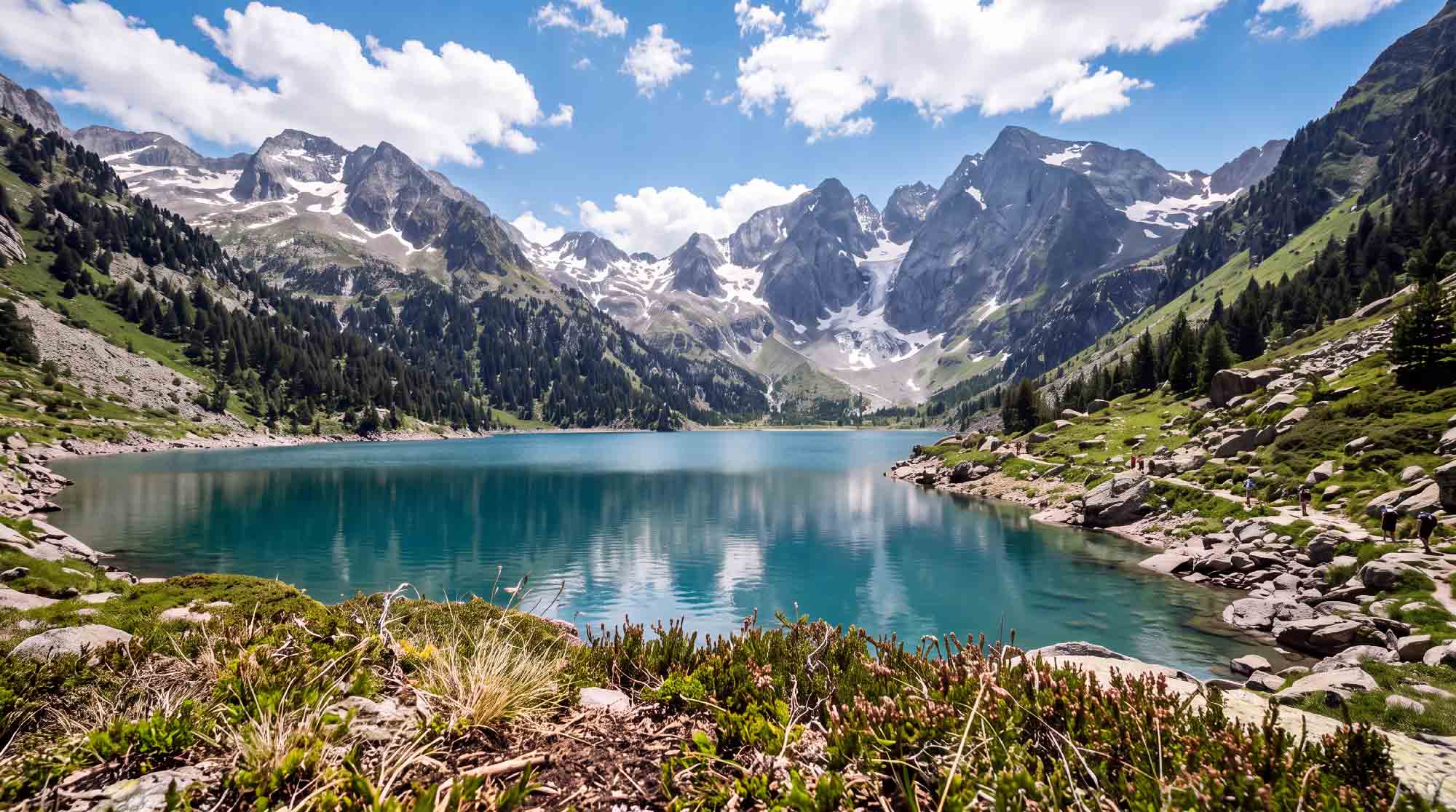 MAIN-RESERVATION Belle vue sur un lac et les montagnes enneigés en fond